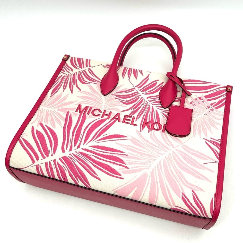 Michael Kors Medium Mirella Tote Bag Electric Pink Multi Leather - Picture 6 of 11